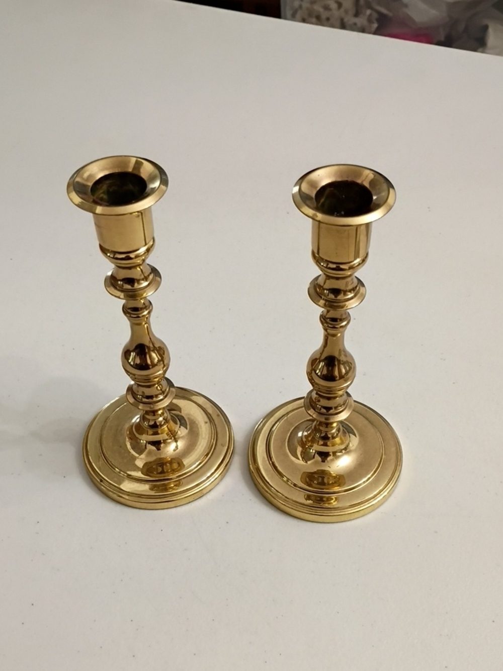 Vintage Baldwin Polished Gold Brass Candlestick Pair